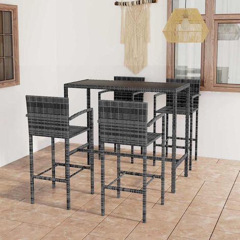 Ensemble de bar de jardin 5 pcs-Bar d'extérieur Résine tressée Gris 140181 (1/5)