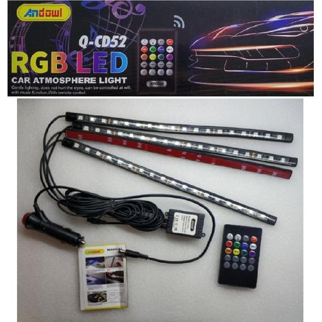 éclairage Intérieur De Voiture 12led Rgb Strip Footwell Lights Atmosphere Remote Control 12v Q-cd52 (1/4)