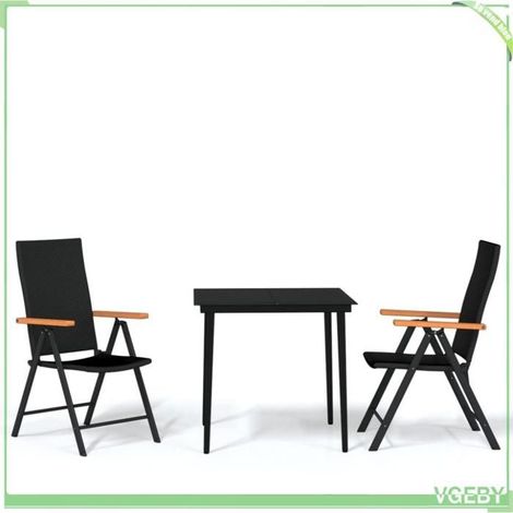 Ensemble à manger de jardin - FAFEICY - 3099119 - Noir - Table verre 80x80x74 cm - 2 chaises pliables dossiers 7 positions (1/5)