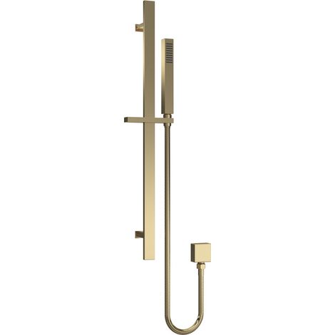 Nuie Windon Square Slider Rail Shower Kit with Outlet Elbow - Brushed Brass (1/2)