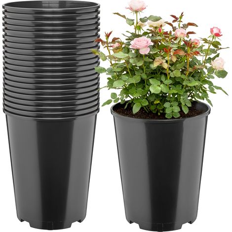 Garronda Blumentopf rund Kunststoff Ø22 x 25,5 cm (7L) 20er Set mit Drainagelöchern Pflanztopf robustes PP Pflanzgefäß für Garten Gewächshaus Balkon Anzucht Innen Außenbereich Schwarz GD-0204