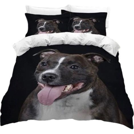 Parure de lit en microfibre 220x240 cm, motif bouledogue, 3 pièces, housse de couette et 2 taies d'oreiller (1/5)
