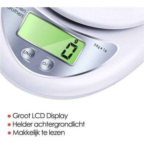 1 Balance électronique, Précision 1g, Max 5kg, Fonction Tare, ABS Blanc, Cuisine Pâtisserie Bijoux (1/3)