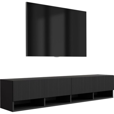 Mobile TV 170 cm, 2 ante, frontali scanalati, Nero Opaco, 170 x 32 x 33,6 cm (1/5)