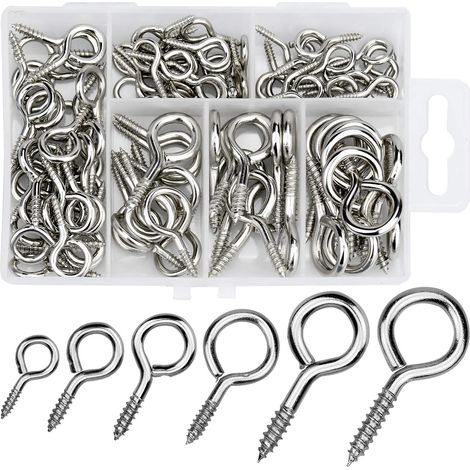 Lot de 100 pitons à visser en métal nickelé, crochets de tailles 2 à 10 pour fixation (1/5)