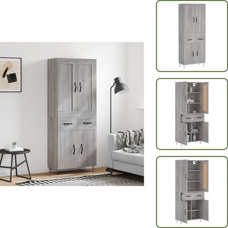 The Living Store Highboard Grau Sonoma 69,5x34x180 cm Holzwerkstoff - Holzwerkstoff (1/5)