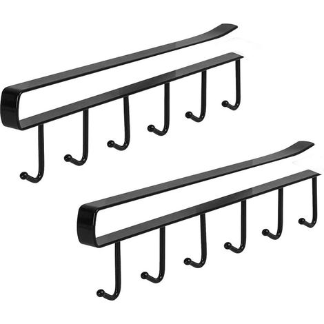 Support Pour Tasses - 6 Crochets En Métal - Fixation Sans Perçage Sous Placard Ou Étagère - Compatible Épaisseur ≤ 2,5 cm - Lot De 2 (1/5)