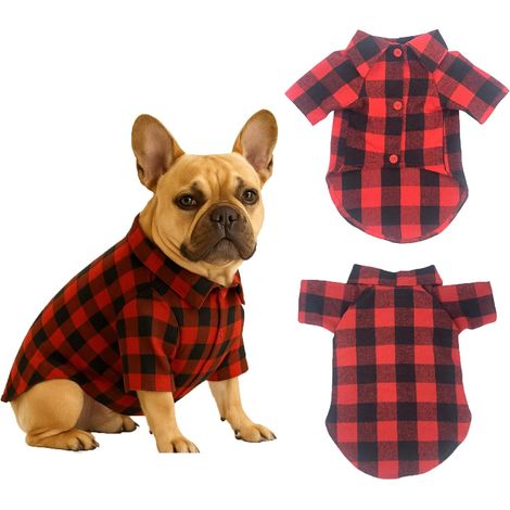 Chemise à carreaux rouge – Vêtements mignons pour chien – Vêtements de Noël doux et décontractés pour chiens de petite, moyenne (taille M) (1/5)