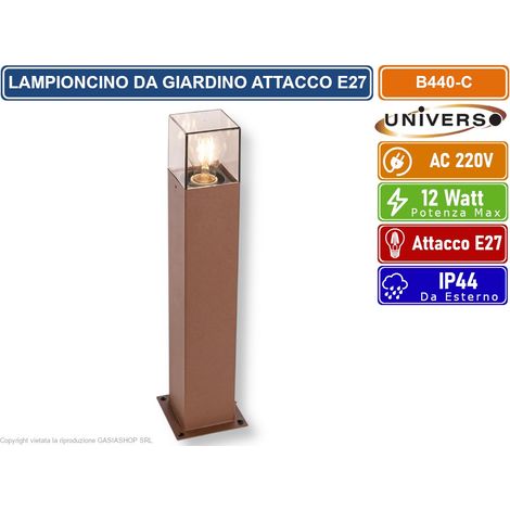 UNIVERSO B440 LAMPIONCINO PALO DA GIARDINO QUADRATO CON FISSAGGIO A TERRA PER LAMPADINE E27 ROSSO RUGGINE IP44 (1/5)