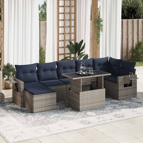 Set sofás jardín y cojines 8 pzas ratán sintético acacia gris vidaXL (1/5)