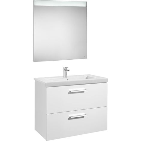 Conjunto de mueble (2 cajones), lavabo y espejo LED PRISMA - ROCA Color: Blanco brillo - Medidas: 800 mm (1/2)