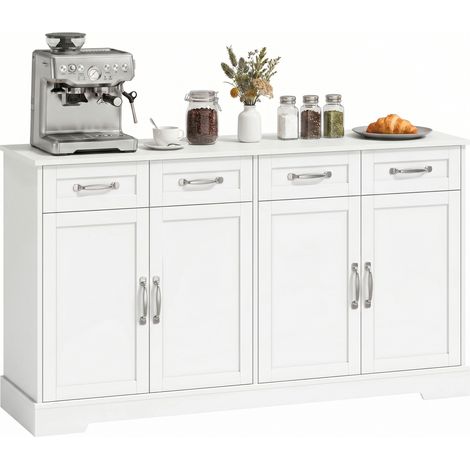 Buffet cuisine - HOMCOM - 4 tiroirs, 4 portes, 2 étagères réglables, style shaker, kit anti-basculement - bois - 140x38x80cm - blanc
