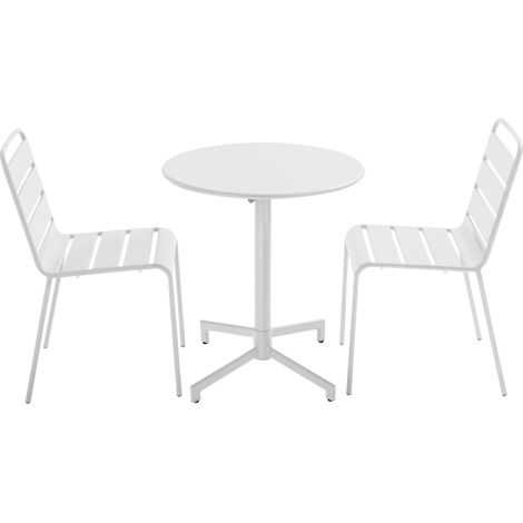 Ensemble table de jardin et 2 chaises en métal blanc - Palavas (1/5)