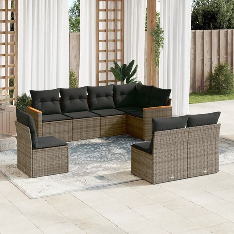 vidaXL Set Divano da Giardino 8 pz con Cuscini Grigio in Polyrattan (1/3)