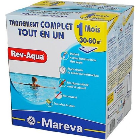 Mareva – Désinfectant chloré pour piscine 30-60 m3 – Traitement complet multi-actions 1 mois – Anti-algues, clarifiant, floculant