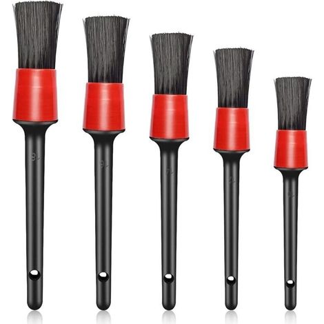 Lot de 5 brosses de Nettoyage de Voiture en Poils de Sanglier Doux pour intérieur ou extérieur, Roues, Tableau de Bord, Cuir, emblèmes (1/5)