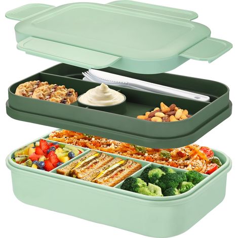 Fiambrera para adultos, caja bento de 2000 ml con compartimentos, fiambrera para adultos, caja de pan con cubiertos, caja para aperitivos, caja para sándwiches, caja para sándwiches (1/5)