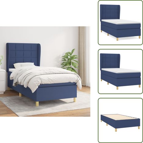 The Living Store Cama box spring con colchón tela azul 90x190 cm - Colchón de muelles