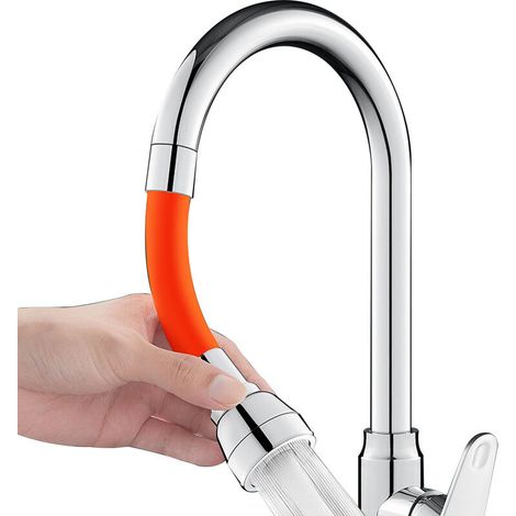 Rallonge de robinet de cuisine, pivotante à 360° pour économiser l'eau, avec tube en mousse souple, 3 modes de jet, bec coudé, rallonge universelle de 30 cm, orange KLB (1/5)