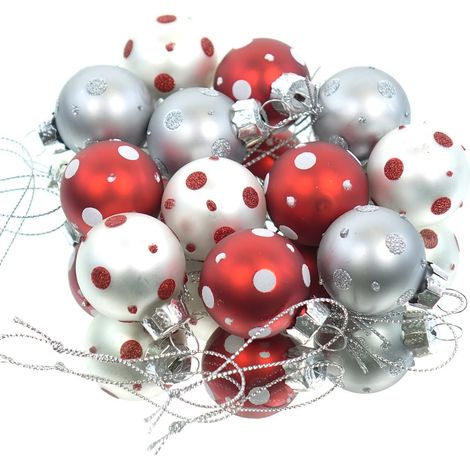 Boltze Mini-Weihnachtskugeln Punkte Rot & Silberfarben Ø 3 cm 12er Set - Glas (1/2)