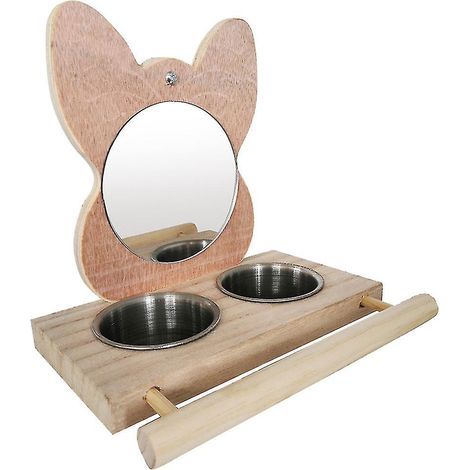Jouets miroir pour perroquet en cage avec perchoir, gamelle d'eau en acier inoxydable, mangeoires (1/4)