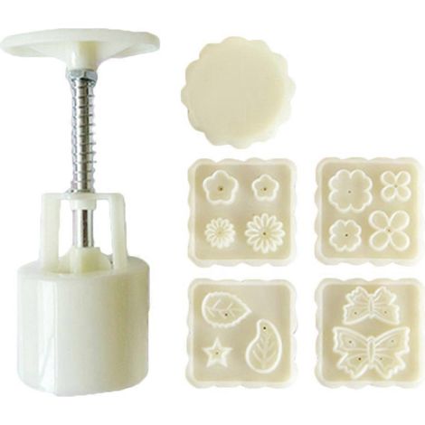 50g Mondkuchenform, 5 Stempel, runde Zylinderform, Handdrück-Mondkuchenform, DIY-Backform (1/5)