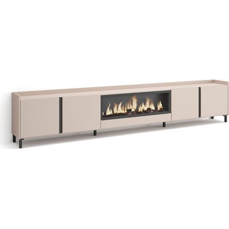 Skraut Home - Mueble TV, Televisión, Muebles de salón, almacenaje, 315x35x61cm, Para TV hasta 80", Chimenea eléctrica XXL, Diseño industrial, Estilo Moderno, Beige (1/5)