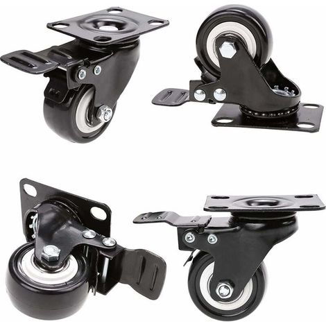 Swivel casters with brakes, 50 mm rubber, furniture casters, load capacity 400 kg (1/5)