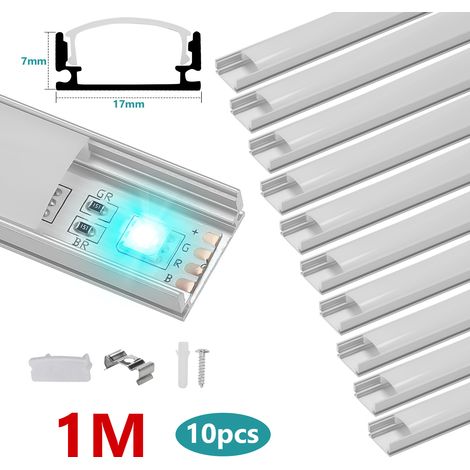 Randaco 10x1m LED Alu Profil Aluminium Profil Schiene LED Leiste LED Kanal für LED Strip Profil Modelle U-form