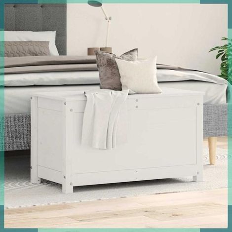 823535 Bote de rangement Blanc 80x40x45,5 cm Bois massif de pin (1/5)