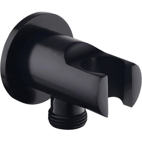 Support de douchette à main, coude de raccordement mural avec support de douche, support rond pour pommeau de douche, coude de douche universel avec support de douche/raccord de douchette (noir) (1/5)