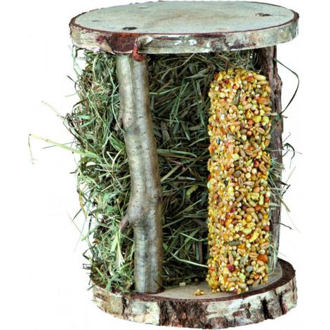 Trixie Natur-Snack Holzturm mit Bergwiesenheu & Knusperstange 13×17×13 cm / 110 g (1/2)