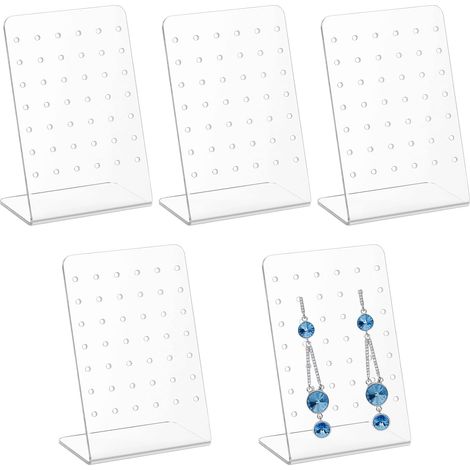 CCYKXA 5-teiliges Schmuckpräsentationsset, Schmuckständer, L-förmige Ohrringständer aus Acryl mit 72 Löchern, Schmuckhalter für Damen, Ohrringaufbewahrungsregal (transparent) (1/5)