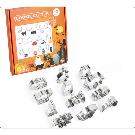 Ensemble de 12 emporte-pièces pour Halloween, moules de cuisson en acier inoxydable, outils de découpe pour biscuits et gâteaux, accessoires de pâtisserie pour les fêtes, coffret cadeau inclus. (1/5)