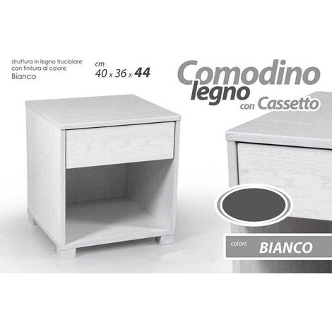 TrAdE Shop Traesio - Comodino Con Casseto Letto Moderno 44x40x36cm Legno Bianco Rovere Sbiancato -