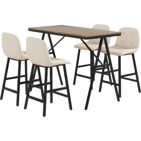 GagaEnsemble bar 5 pieces table et 4 chaises capitonnees rembourrage epais aspect lin beige (1/5)
