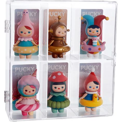 Vitrine de figurines en acrylique transparent, boîte de rangement à double couche anti-poussière pour poupées et jouets, 6 compartiments, idéale pour bureau et maison. (1/5)