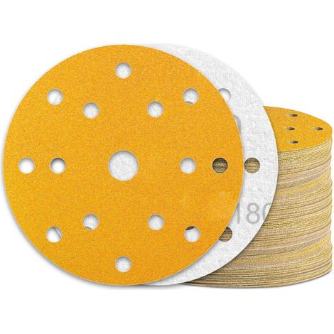 Schleifpapier 150mm Klett 15 Loch-Gelb 60 St&xFCck K&xF6rnung 180 (1/5)