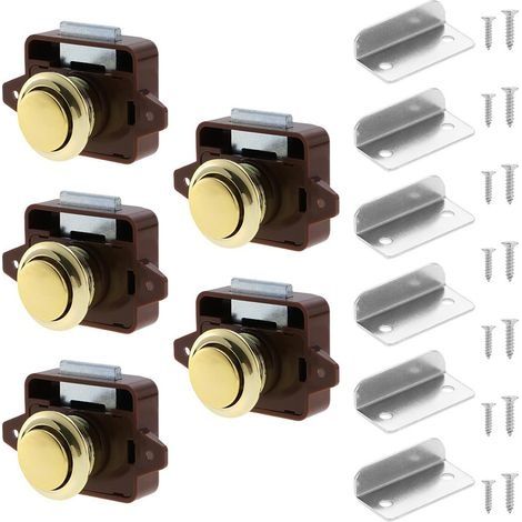 Loqueteau pour meuble en alliage de zinc – Finition nickel – Verrou à bouton-poussoir pour portes de camping-car et armoires – Installation facile (1/5)