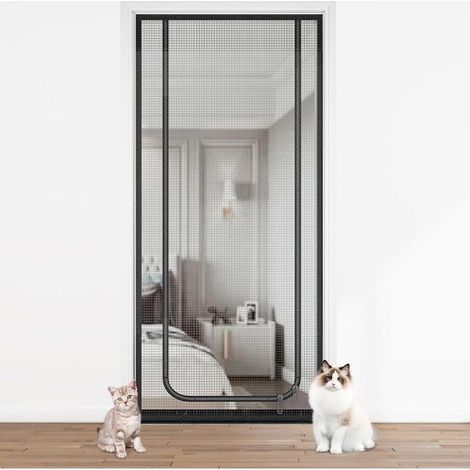 Moustiquaire de Porte pour Chat, Porte Grillagée pour Chiens, Chats, Moustiques, Grille pour chat avec Fermeture Eclair sans s'échapper 90x200 (1/3)