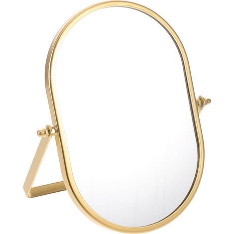Miroir de Maquillage de Table Miroir de Coiffeuse Ovale Petit Modèle Or, Métal et Verre, Pliant et Rotatif 360°, pour Bureau et Salon (1/5)