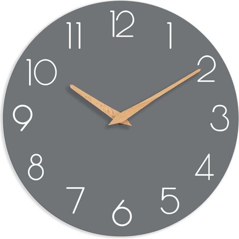 Vtizikl Horloge murale en bois de 25 cm, silencieuse et sans tic-tac, adaptée à la chambre, au salon, au bureau, à l'hôtel (gris) (1/4)