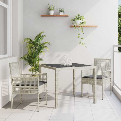 Garten Essgruppe 3 pcs Hellgrau Poly-Rattan