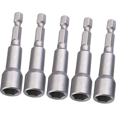 5 Pcs Embout Visseuse Aimanté, 8 mm 1/4'' Hexagonale Embout Visseuse avec Rainure de Changement Rapide pour Perceuse à Main électrique/Perceuse Lithium/Tournevis Pneumatique a Choc (1/5)