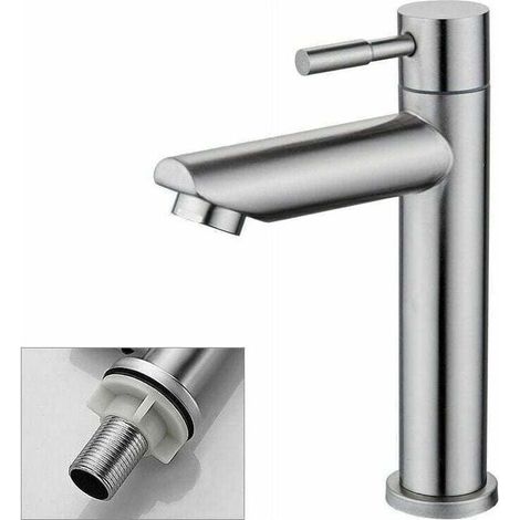 Robinet Salle Bain Eau Froide Uniquement Robinet Lavabo Surface Chromé en Cuivre Durable Robinetterie Lave Mains Cartouche Mousseur Démontable Pratique pour Nettoyer ou Remplacer, (1/5)