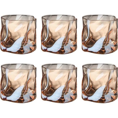 6er Set Whisky Gläser, 280 ml, Bourbon Doppeltes Bleifrei Kristallgläser, Whiskey Glas Ideal für Bars, Wohnungen, Küchen und zum Verschenken (Bernsteinfarbig) (1/5)