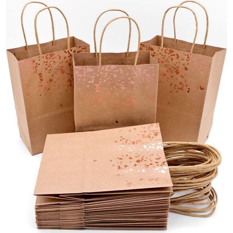 Sacs Cadeaux Poignée Sac Papier Kraft Petit Sac d'anniversaire avec Décoration élégante en Feuille d'or (18PCS) (1/4)