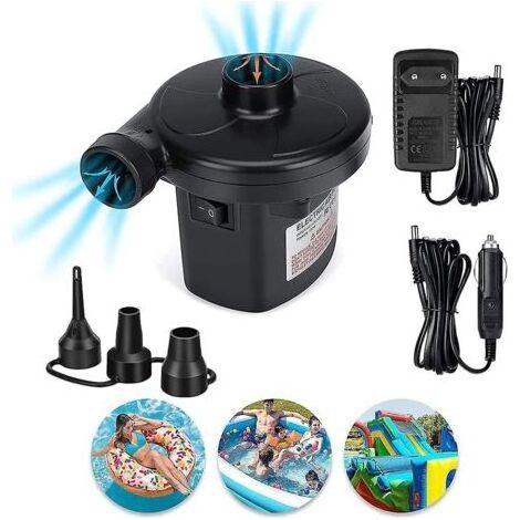 Dégonfleur de pompe à air électrique 2 en 1, gonfleur avec 3 buses, pompe à aubes Ac 220v-240v/12v piscine à aubes électrique (1/5)
