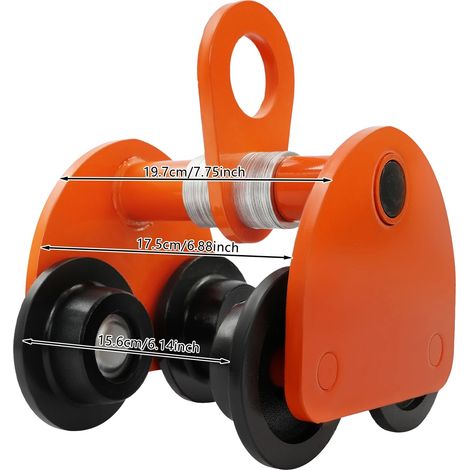 Chariot de poutre, capacité de 2 tonnes, contrôle manuel, Orange (1/2)