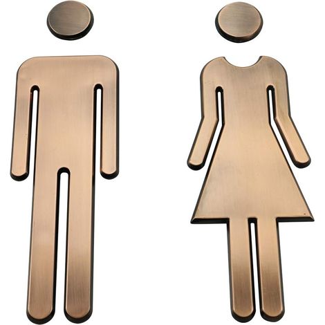 Signe Toilette pour Porte - Signe de Porte Salle de Bain - Panneau WC Adhesif Homme Femme - Stickers pour Toilette Porte de Restaurant Publique Hôtel Cafétéria (Bronze) (1/4)